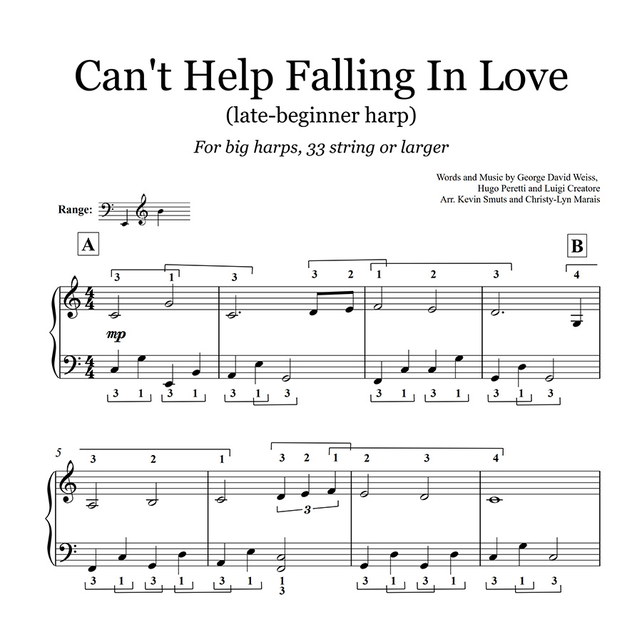 Cant Help Falling In Love Late Beginner Sheet Music Learning The Harp
